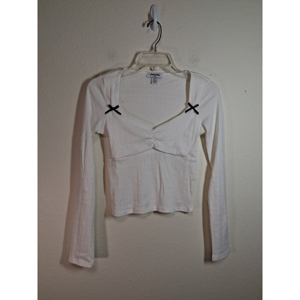 NWOT RSQ Blouse Crop Long Sleeve Boho Cotton Pointelle Women's Size Medium White
